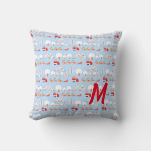 Santa Claus is Coming w Reindeer Monogram Smaller Throw Pillow