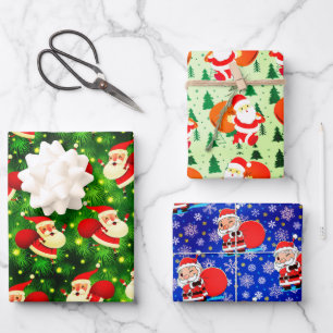 Santa Claus is coming with a huge bag in 3 designs Wrapping Paper Sheet