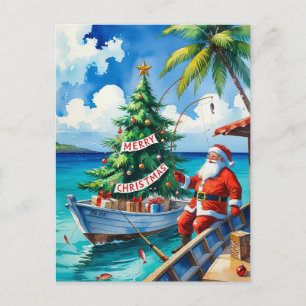 Santa Claus is fishing on Christmas Holiday  Postcard