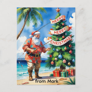 Santa Claus is fishing on Christmas Holiday  Postcard
