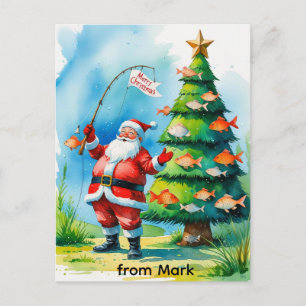 Santa Claus is fishing on Christmas Holiday  Postcard
