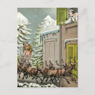 Santa Claus is flying under my window, vintage Postcard