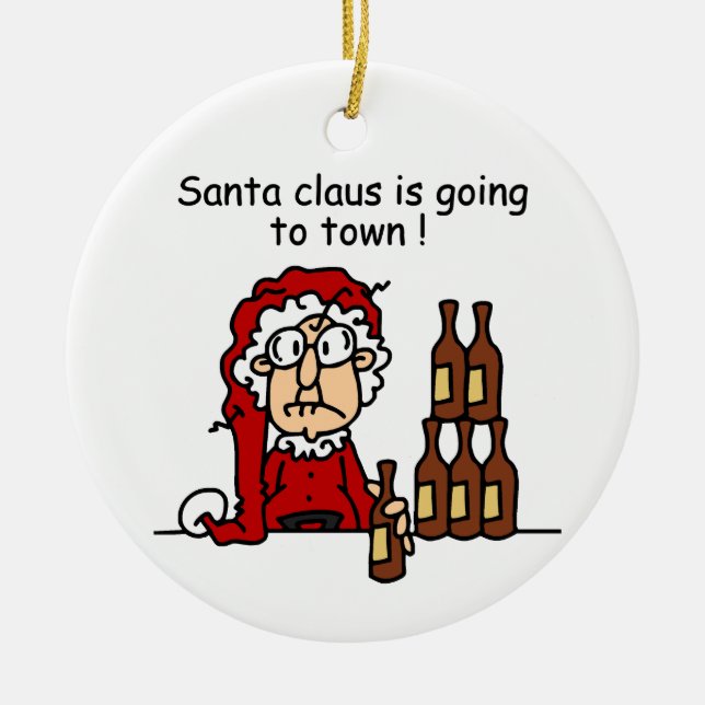 Santa Claus is Going to Town Ceramic Ornament (Front)