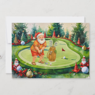 SANTA CLAUS is golfing Christmas Holiday  Invitation