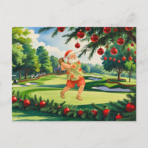 SANTA CLAUS is golfing Christmas Holiday  Postcard