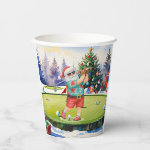 Santa Claus is golfing on Christmas golf course  Paper Cups