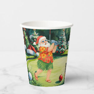 Santa Claus is golfing on Christmas golf course  Paper Cups