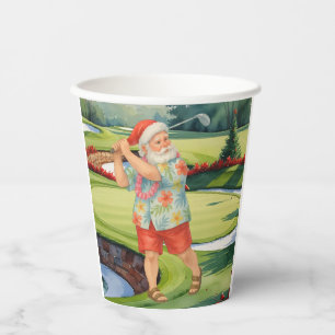 Santa Claus is golfing on Christmas golf course  Paper Cups
