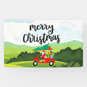 Santa Claus is golfing on Christmas Holiday Banner