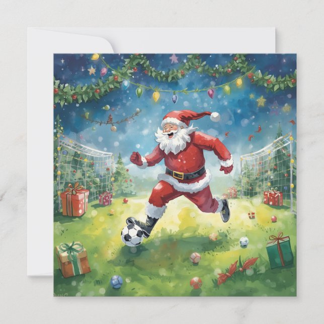 Santa Claus is playing soccer in Christmas Field  Card (Front)
