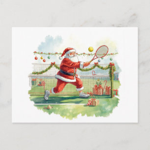 Santa Claus is playing tennis Christmas Holiday  Postcard