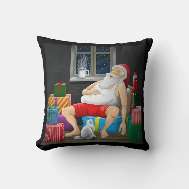 Santa Claus is taking a coffee break Throw Pillow (Front)