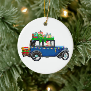 Santa Claus Jalopy Ceramic Ornament