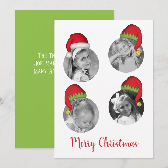 Santa Claus Jolly Elf Christmas Photo Card 4 Photo (Front/Back)