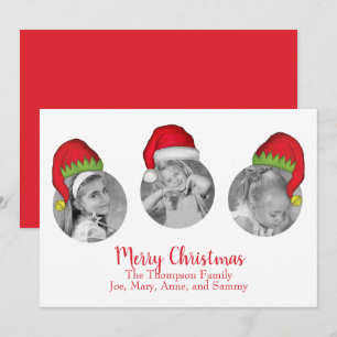 Santa Claus Jolly Elf Whimsical North Pole 3 Photo Holiday Card