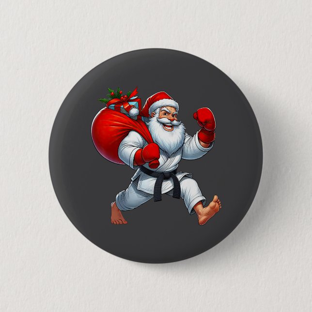 Santa Claus Karate Player Christmas Xmas  2 Inch Round Button (Front)