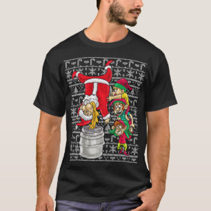 Santa Claus Keg Stand Beer Elves Drinking Humour C T-Shirt
