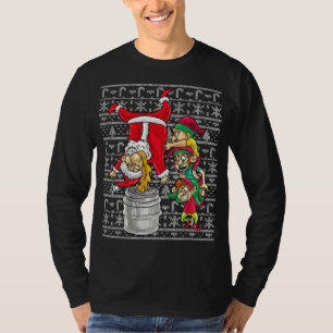 Santa Claus Keg Stand Beer Elves Drinking Humour C T-Shirt