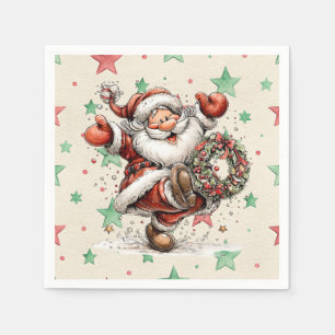 Santa Claus Kicking A Christmas Wreath Napkin