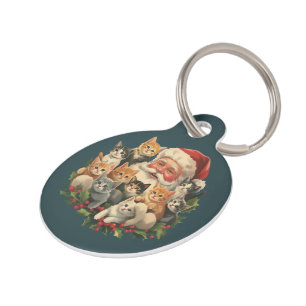 Santa Claus Kittens Christmas Retro 90s Old Cat Pet Tag