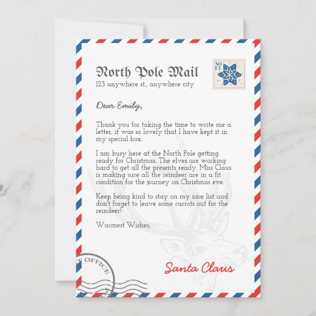 Santa Claus Letter from North Pole Personalized Card (Front)