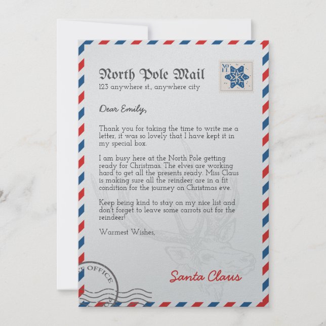 Santa Claus Letter from North Pole Personalized Card (Front)