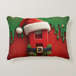 Santa Claus Letter H With Red Holiday Style 🎄 Accent Pillow