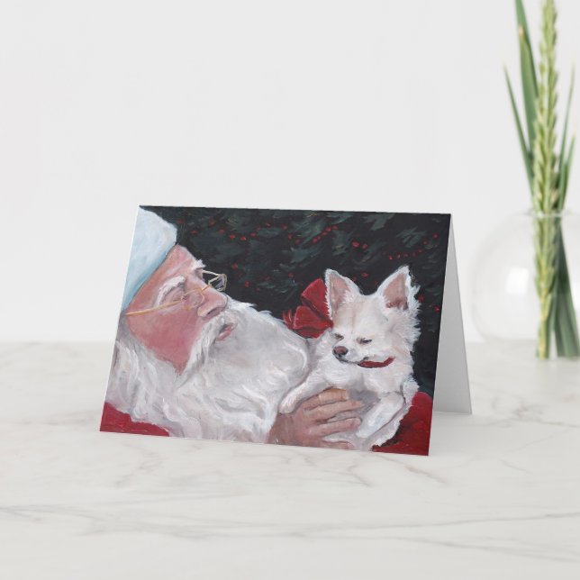Santa Claus / LH Chihuahua Dog Art Christmas Card (Front)