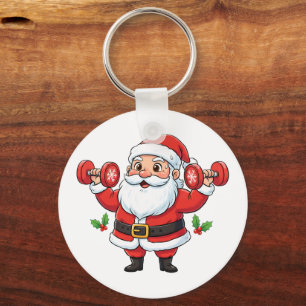 Santa Claus Lifting Dumbbells – Funny Christmas Keychain
