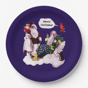 SANTA CLAUS, LITTLE ANGEL & MERLIN Christmas Party Paper Plate