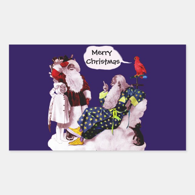 SANTA CLAUS,LITTLE ANGEL& MERLIN Christmas Party Sticker (Front)