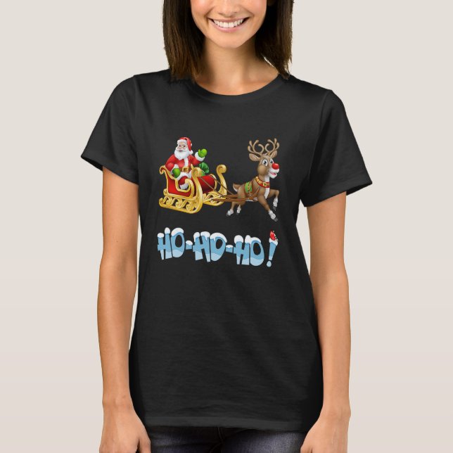 Santa Claus Little Helper with Reindeer Christmas T-Shirt (Front)