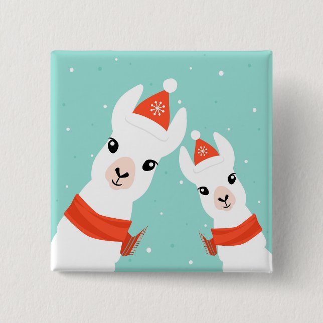 Santa Claus Llamas 2 Inch Square Button (Front)
