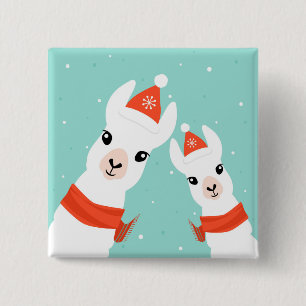 Santa Claus Llamas 2 Inch Square Button