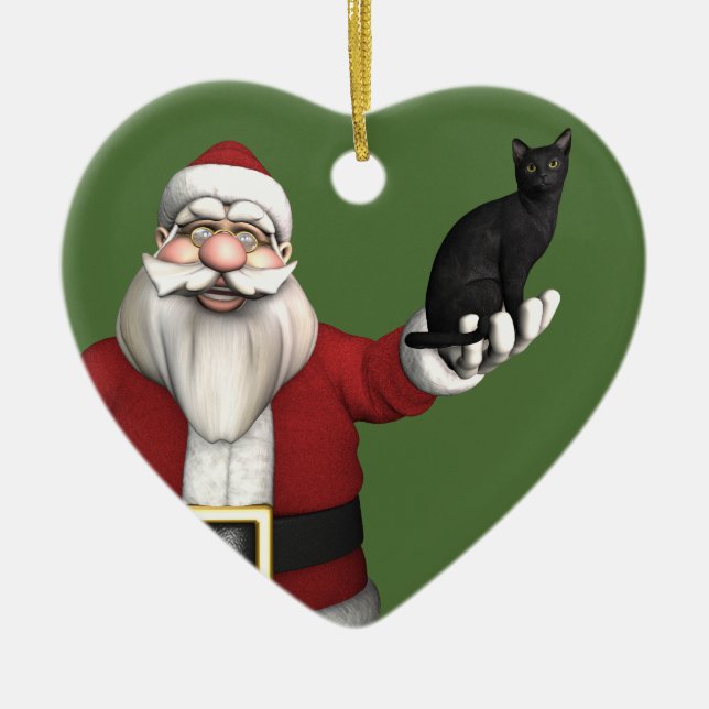 Santa Claus Loves Black Cats Ceramic Ornament (Front)
