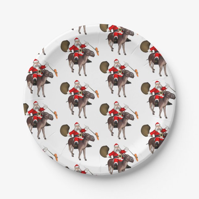 Santa Claus Loves Donkeys Paper Plate (Front)