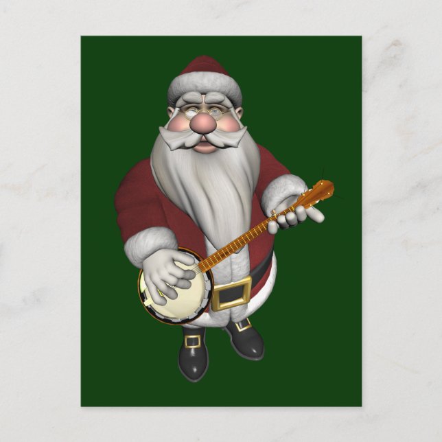Santa Claus Loves His Banjo Holiday Postcard (Front)
