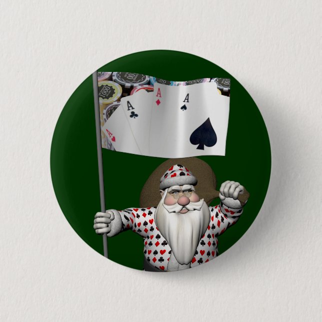 Santa Claus Loves Playing  Poker 2 Inch Round Button (Front)