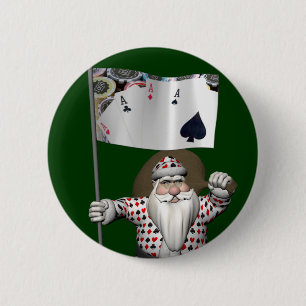 Santa Claus Loves Playing  Poker 2 Inch Round Button