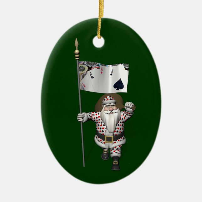 Santa Claus Loves Playing  Poker Ceramic Ornament (Front)