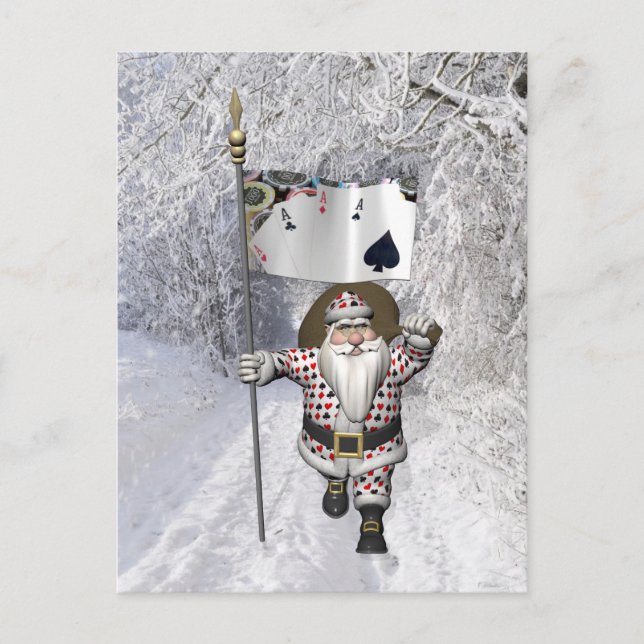 Santa Claus Loves Playing  Poker Holiday Postcard (Front)