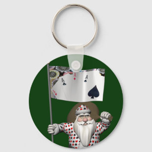 Santa Claus Loves Playing Poker Keychain