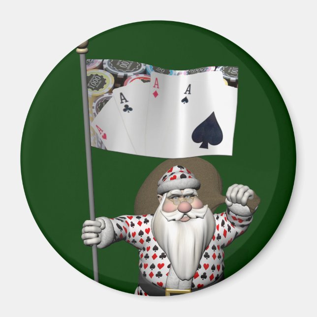 Santa Claus Loves Playing  Poker Magnet (Front)