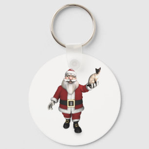 Santa Claus Loves Siamese Cats Keychain