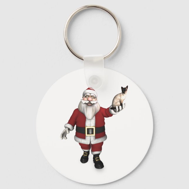Santa Claus Loves Siamese Cats Keychain (Front)