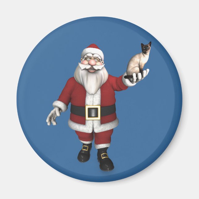 Santa Claus Loves Siamese Cats Magnet (Front)