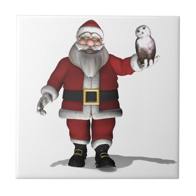 Santa Claus Loves Snowy Owl Tile (Front)