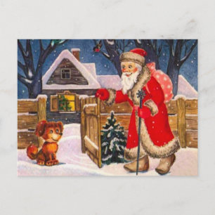 Santa Claus making deliveries Holiday Postcard