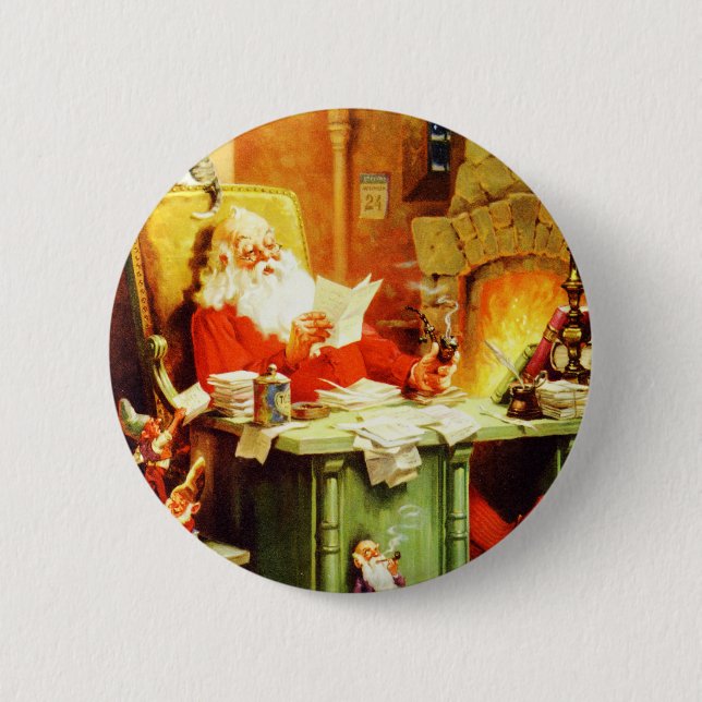 Santa Claus Making His List, Checking it Twice 2 Inch Round Button (Front)