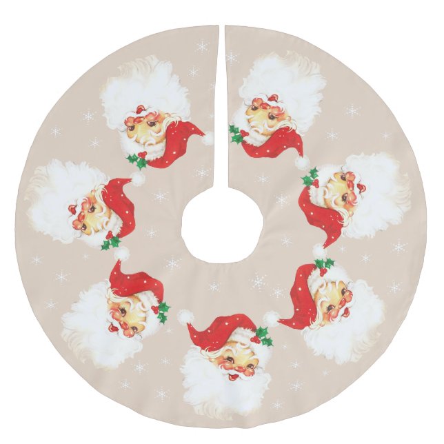 Santa Claus Mandala & Snowflakes on Beige Brushed Polyester Tree Skirt (Front)